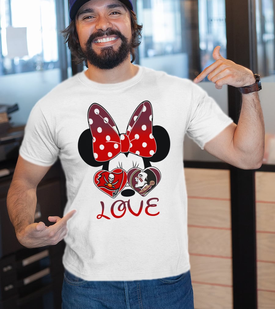 Mic 025 Love Buccaneers Skull And Dracula Heart Minnie Ears Bow T-Shirt