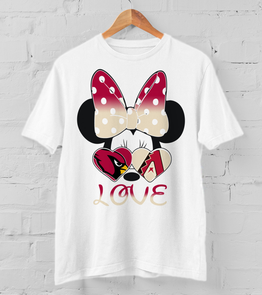 Love Arizona Cardinals Diamondbacks Minnie Bow Hearts T-Shirt
