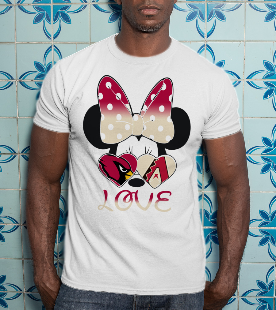 Love Arizona Cardinals Diamondbacks Minnie Bow Hearts T-Shirt