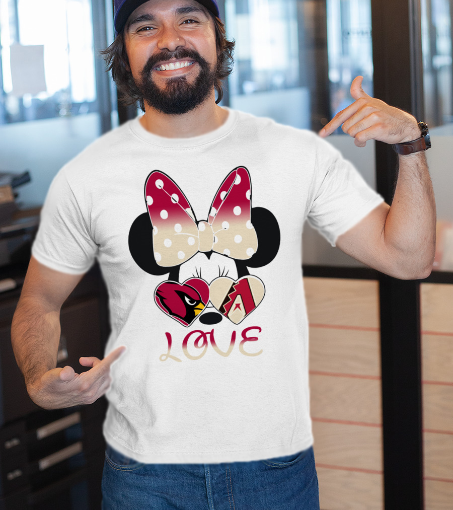 Love Arizona Cardinals Diamondbacks Minnie Bow Hearts T-Shirt