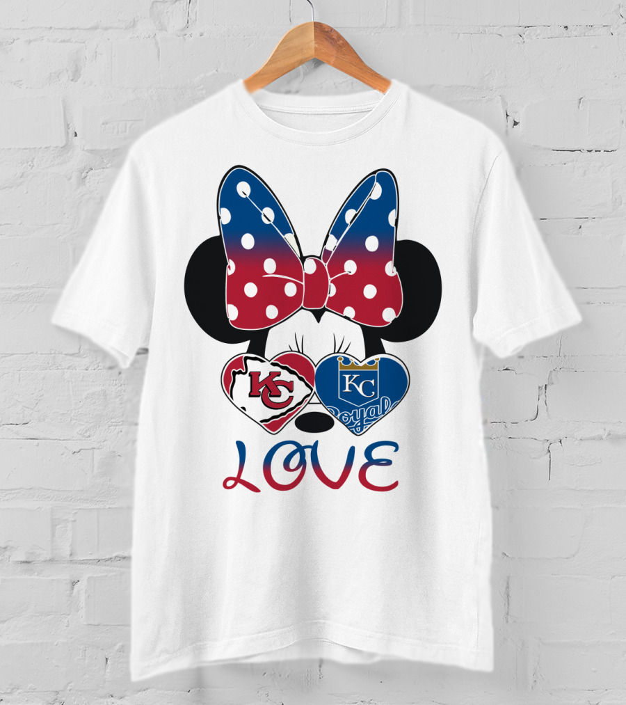 Love Minnie Mouse Kc Chiefs Royals Disney Kansas City T-Shirt