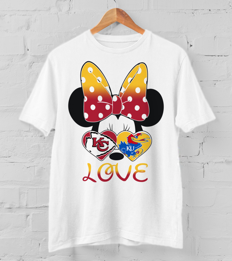 Kc Chiefs Ku Jayhawks Minnie Bow Love T-Shirt