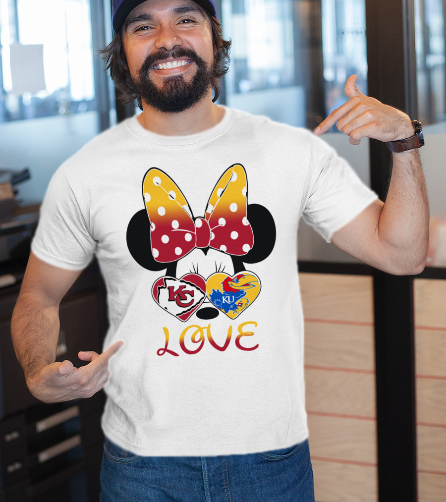 Kc Chiefs Ku Jayhawks Minnie Bow Love T-Shirt