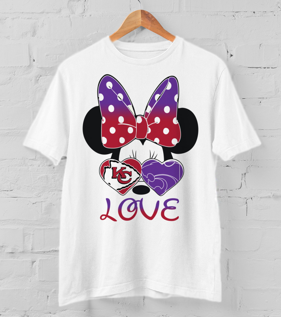 Kansas City Chiefs And Kansas State Wildcats Minnie Mouse Love T-Shirt