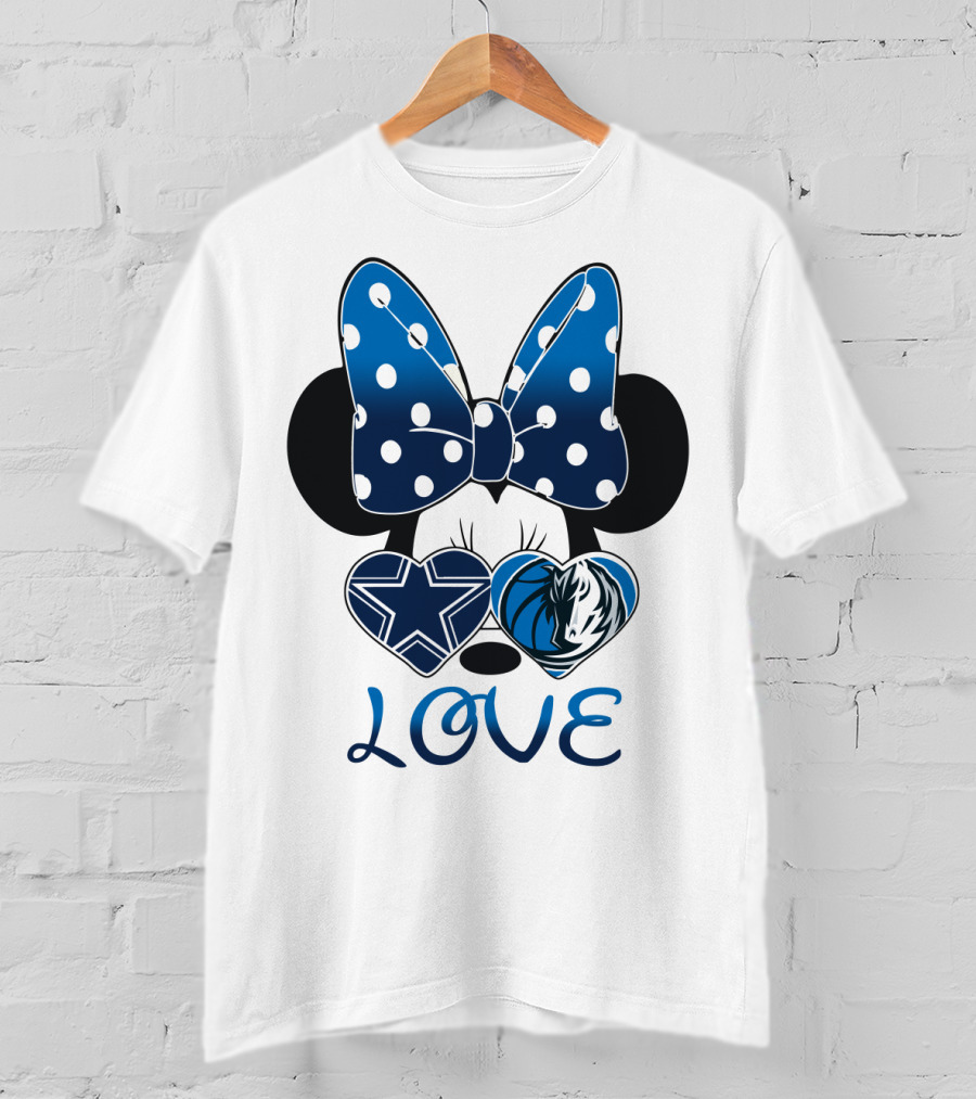Love Dallas Cowboys Mavericks Minnie Bow Bowtie Hearts T-Shirt