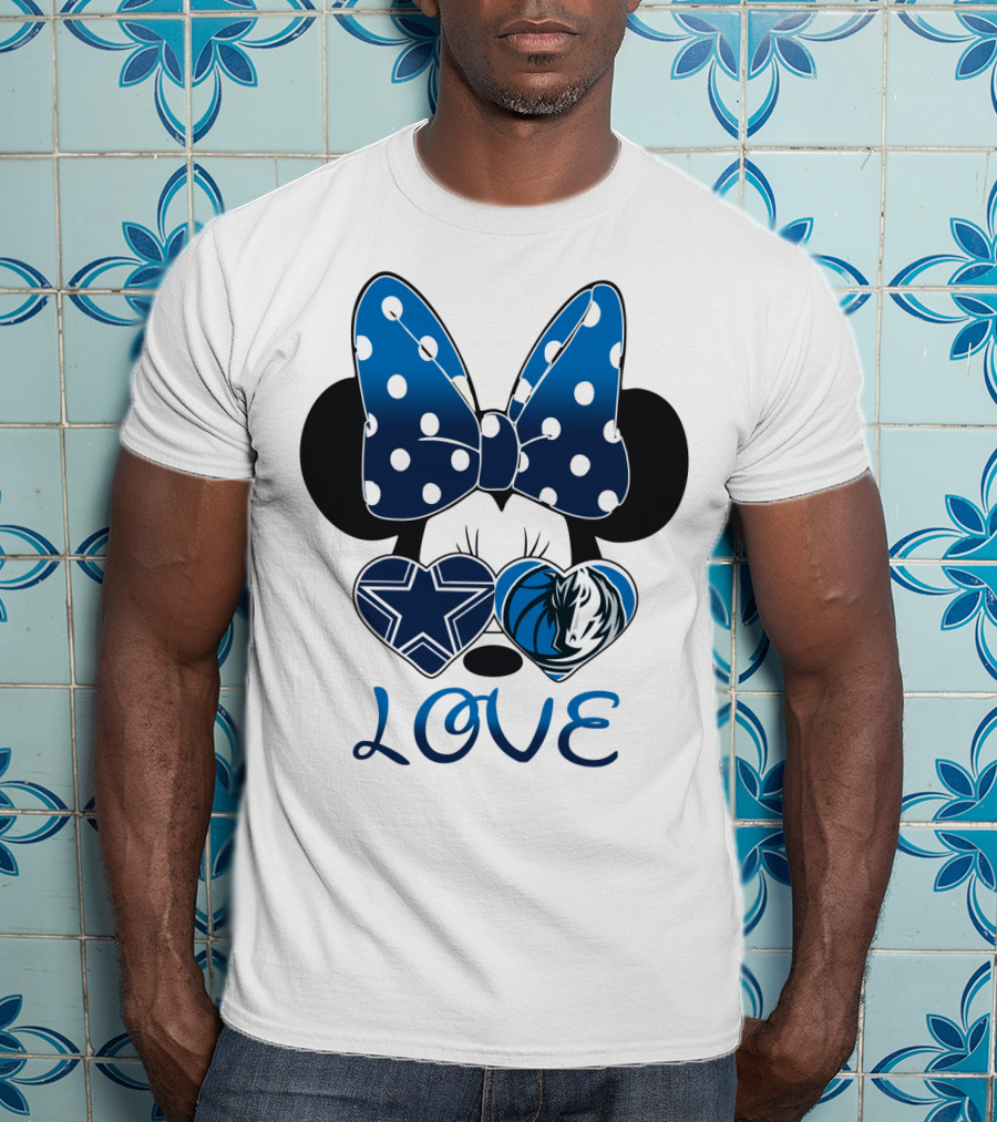 Love Dallas Cowboys Mavericks Minnie Bow Bowtie Hearts T-Shirt