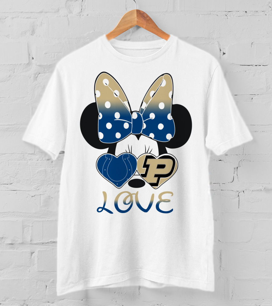 Purdue Boilermakers Minnie Mouse Love Bow Polka Dots T-Shirt