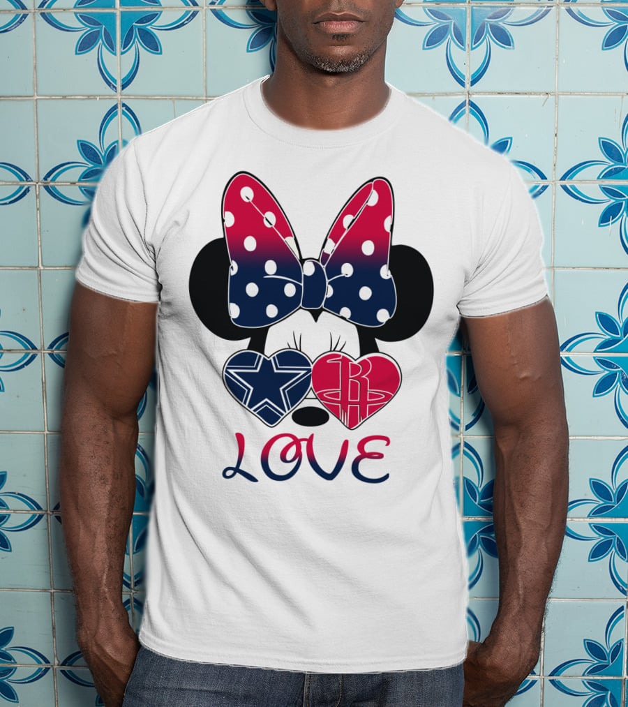Love Minnie Bow Dallas Cowboys Houston Rockets Hearts T-Shirt