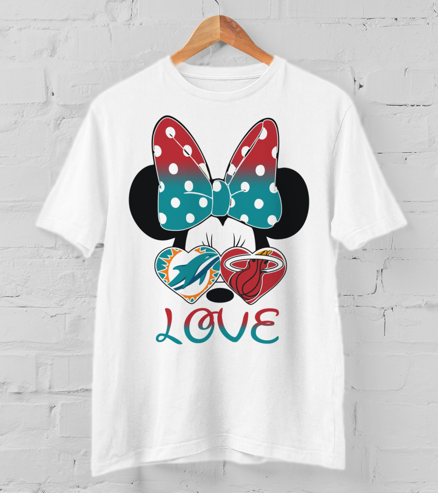 Love Miami Dolphins Miami Heat Minnie Ears Bow T-Shirt