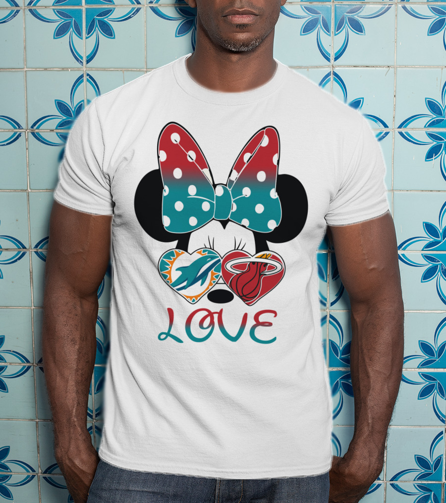 Love Miami Dolphins Miami Heat Minnie Ears Bow T-Shirt