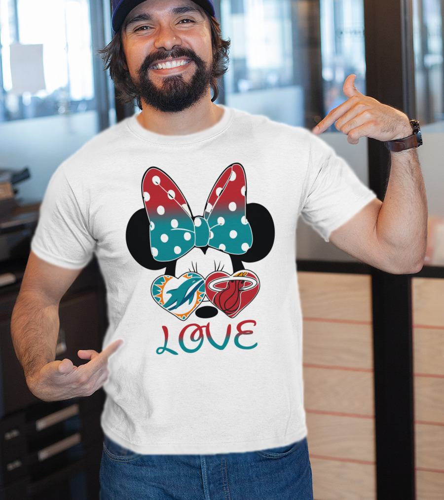 Love Miami Dolphins Miami Heat Minnie Ears Bow T-Shirt