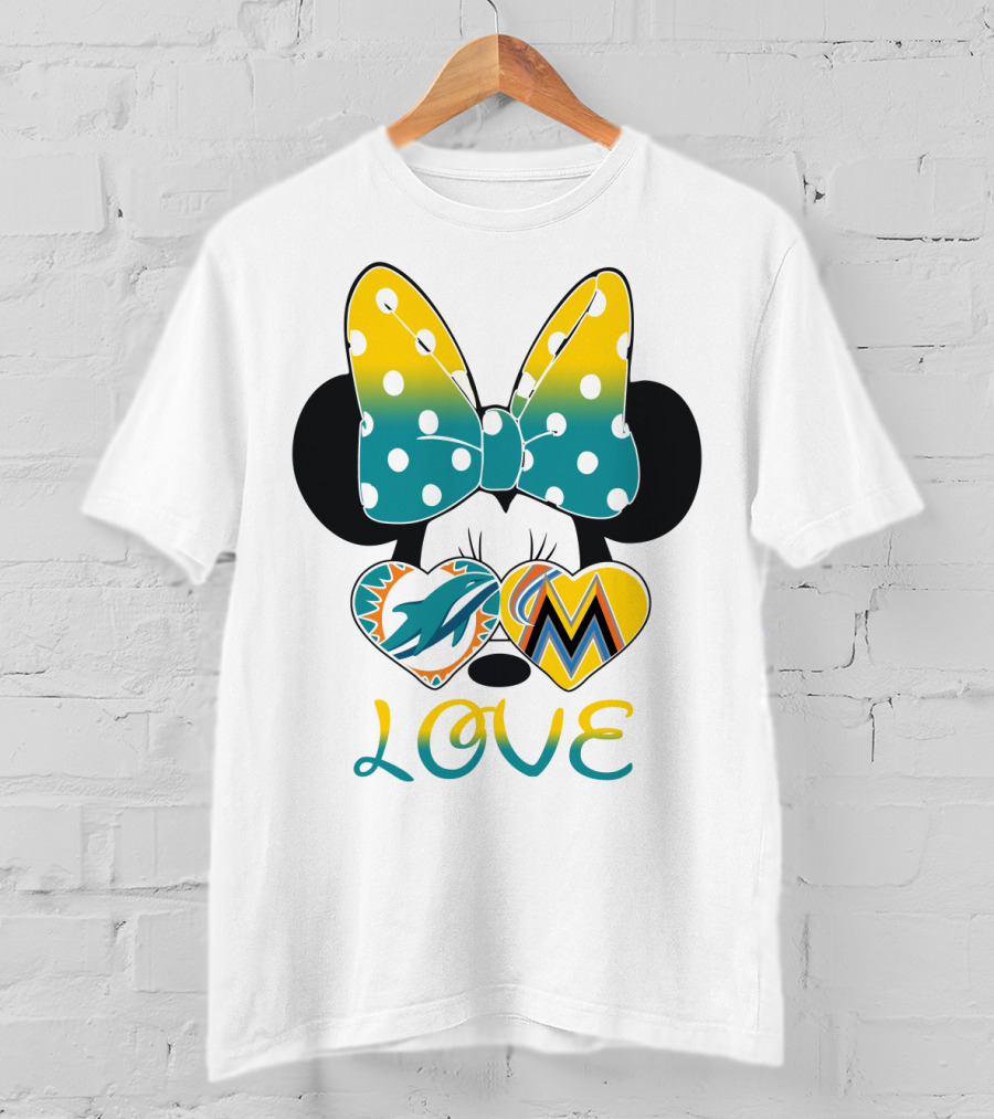 Minnie Bow Dolphins Marlins Love T-Shirt