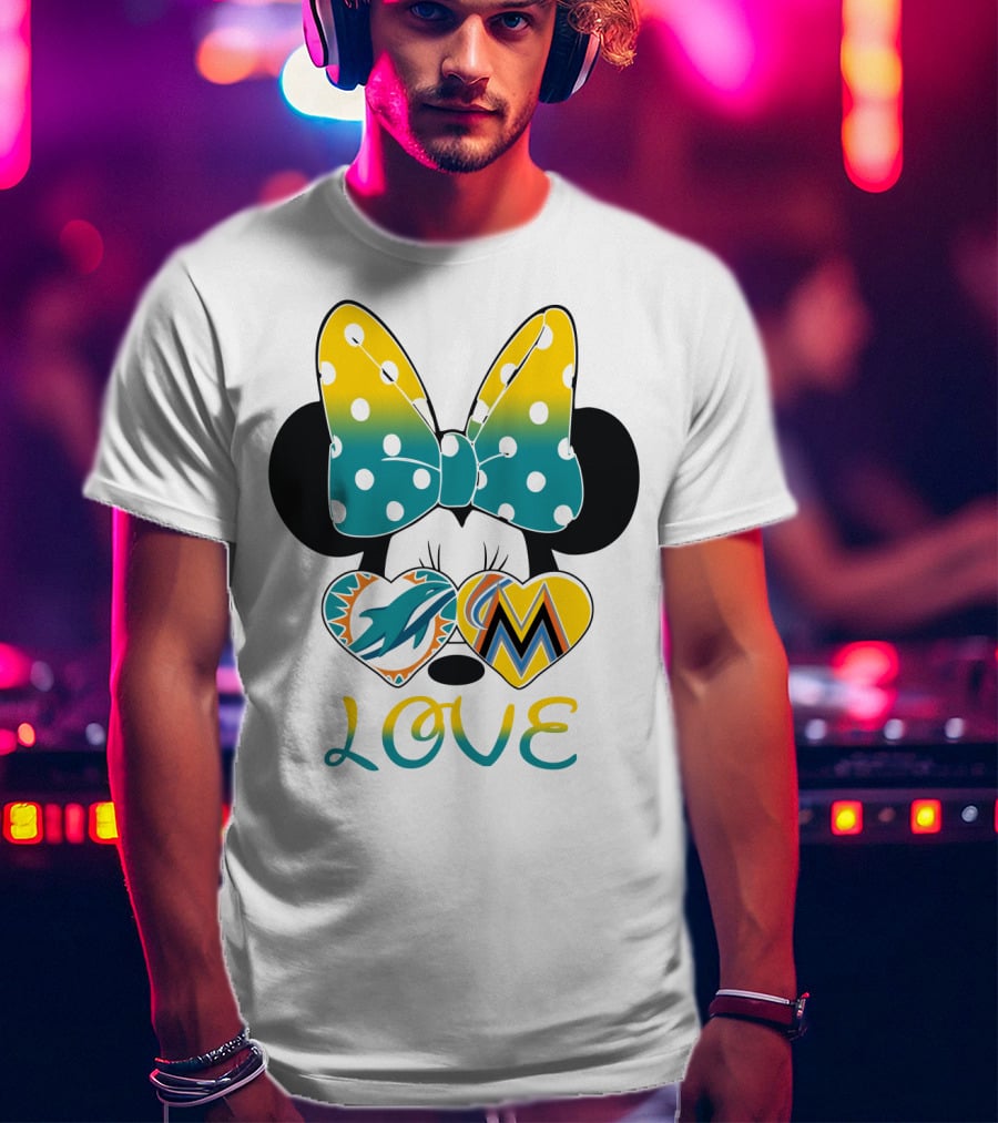Minnie Bow Dolphins Marlins Love T-Shirt