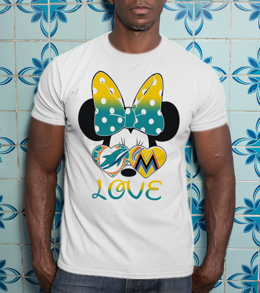 Minnie Bow Dolphins Marlins Love T-Shirt
