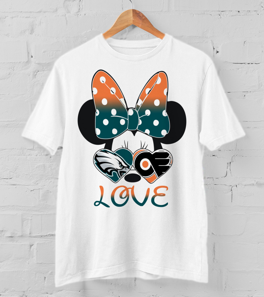 Love Philadelphia Eagles And Flyers Mickey Bow Minnie T-Shirt