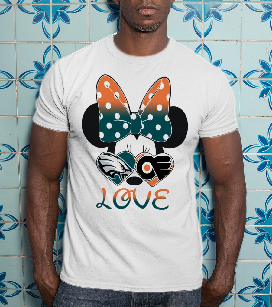 Love Philadelphia Eagles And Flyers Mickey Bow Minnie T-Shirt