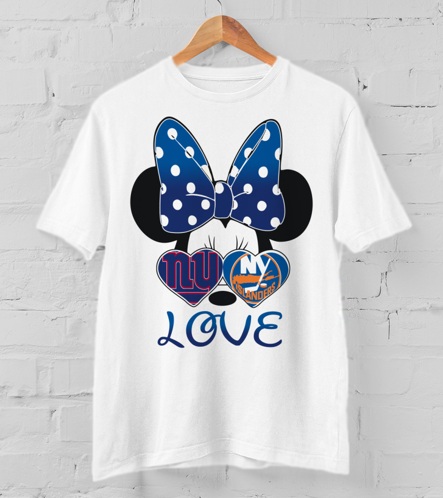 Love Mickey: Ny Giants Ny Islanders Heart Bow T-Shirt