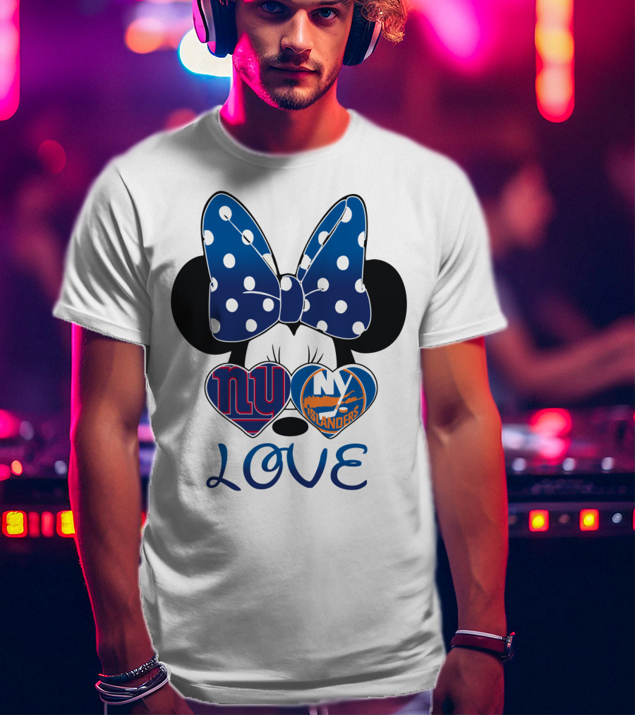 Love Mickey: Ny Giants Ny Islanders Heart Bow T-Shirt
