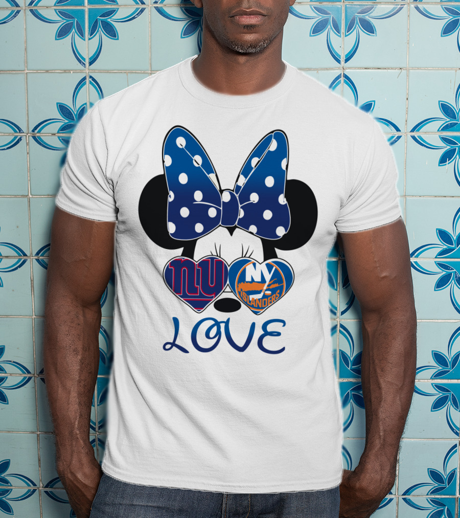 Love Mickey: Ny Giants Ny Islanders Heart Bow T-Shirt