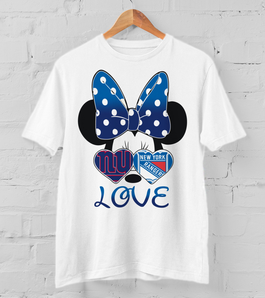 Minnie Mouse Polka Dot Bow New York Giants Rangers Love Hearts T-Shirt