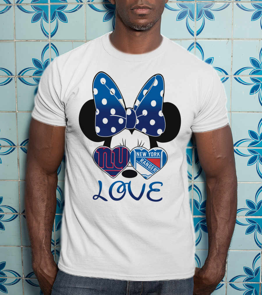Minnie Mouse Polka Dot Bow New York Giants Rangers Love Hearts T-Shirt