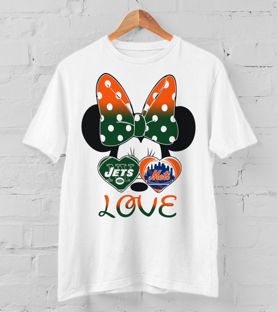 Love Ny Jets Mets Minnie Bow Hearts T-Shirt