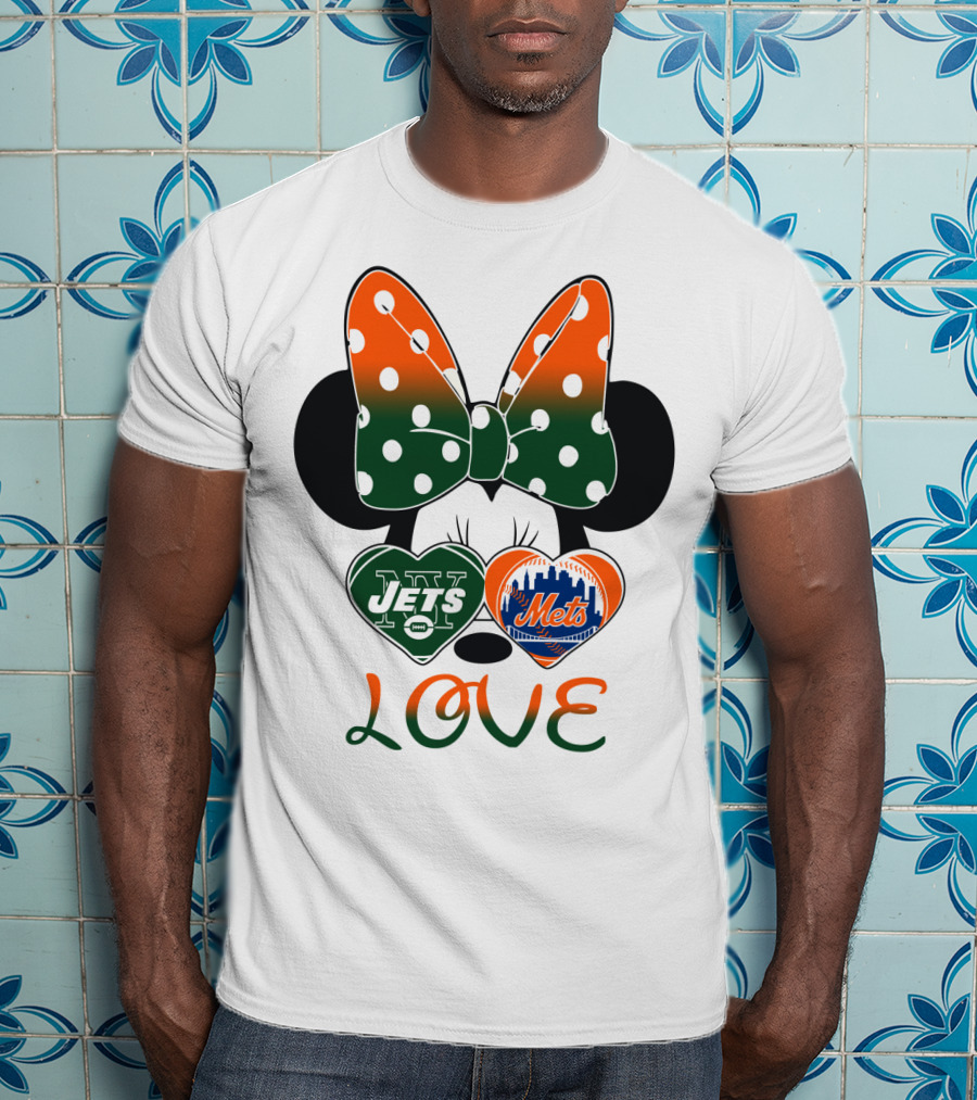 Love Ny Jets Mets Minnie Bow Hearts T-Shirt