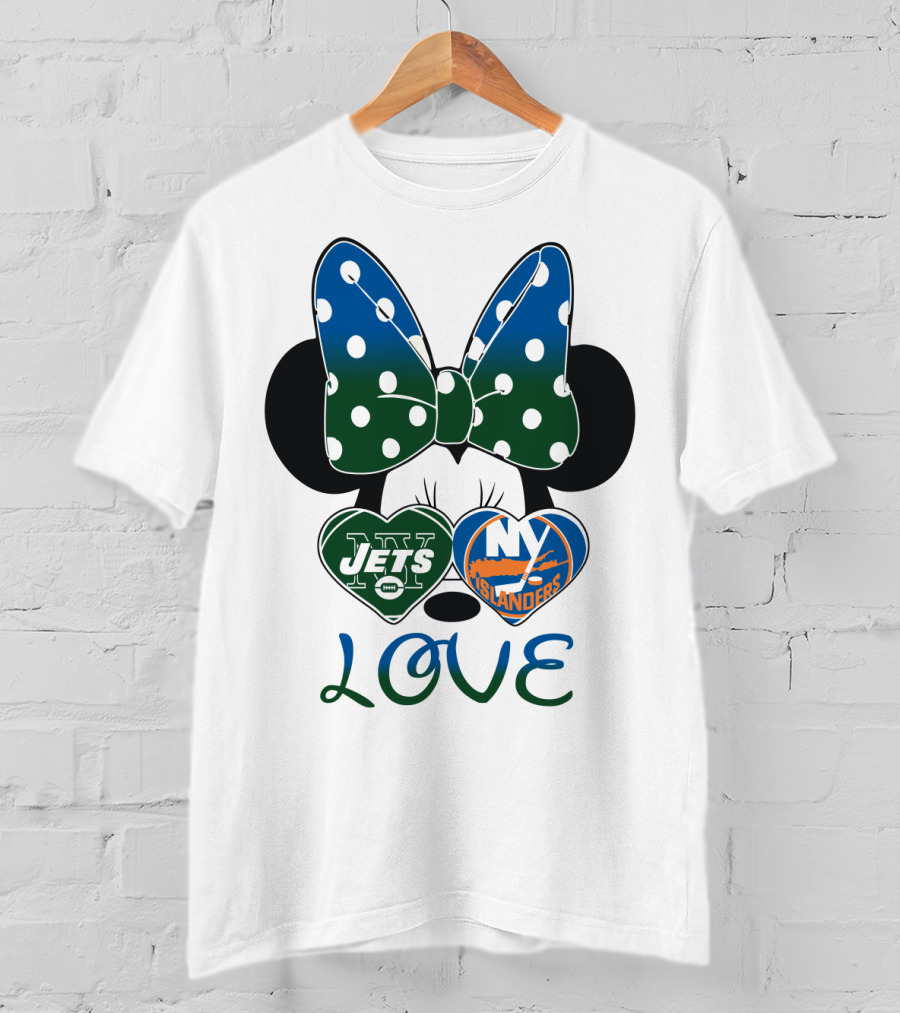 Ny Jets Ny Islanders Minnie Bow Love T-Shirt