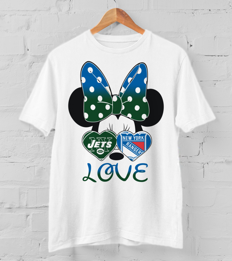 New York Jets Rangers Love Minnie Bow T-Shirt