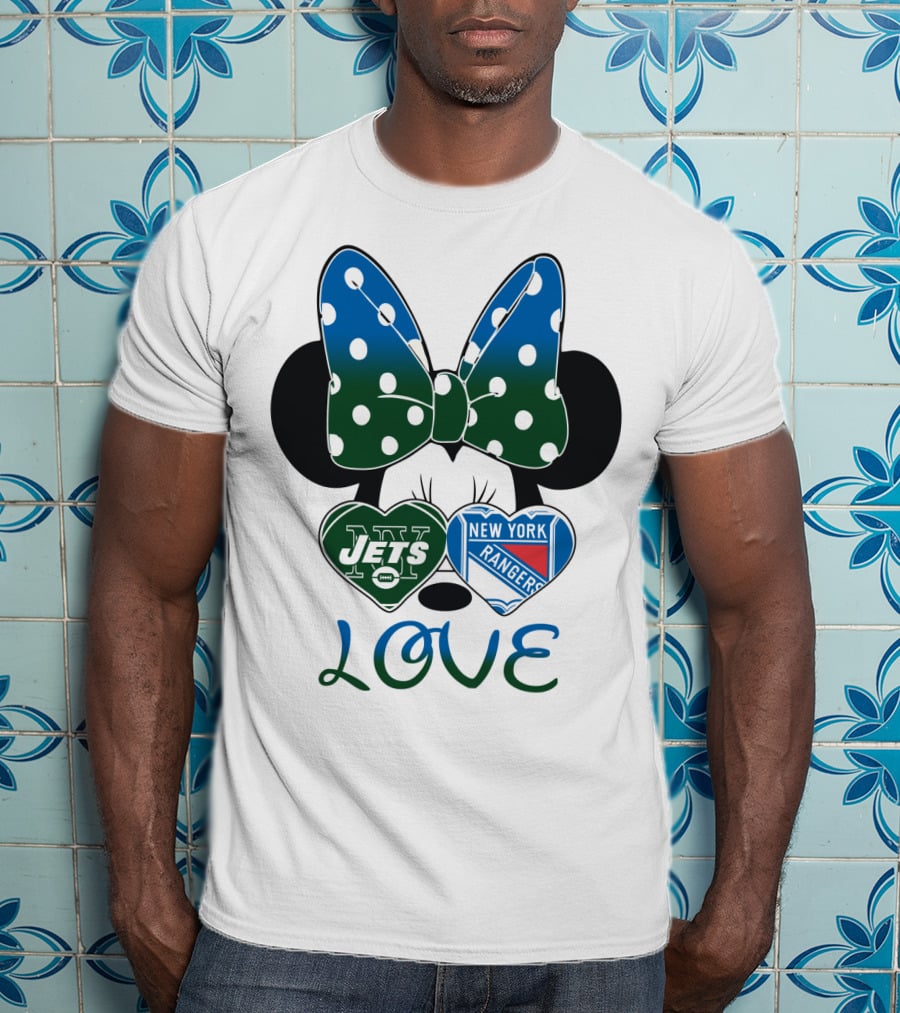 New York Jets Rangers Love Minnie Bow T-Shirt