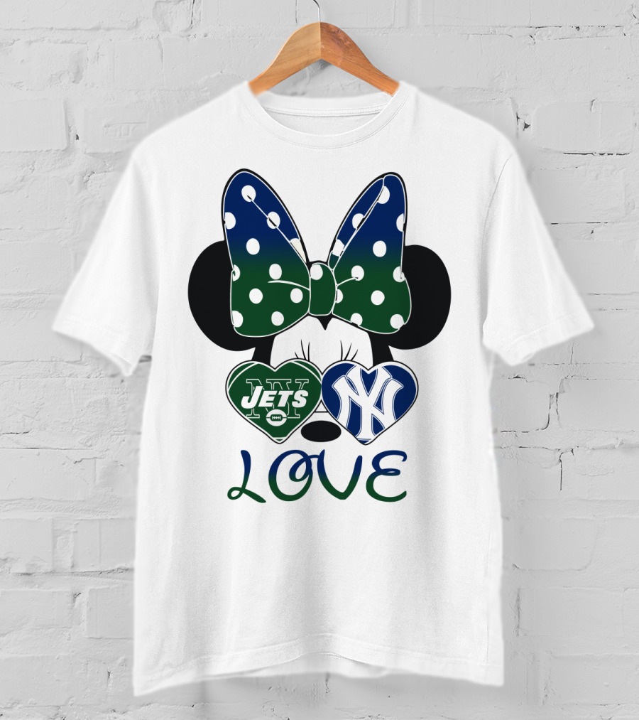 Minnie Mouse Bow New York Jets Yankees Love T-Shirt