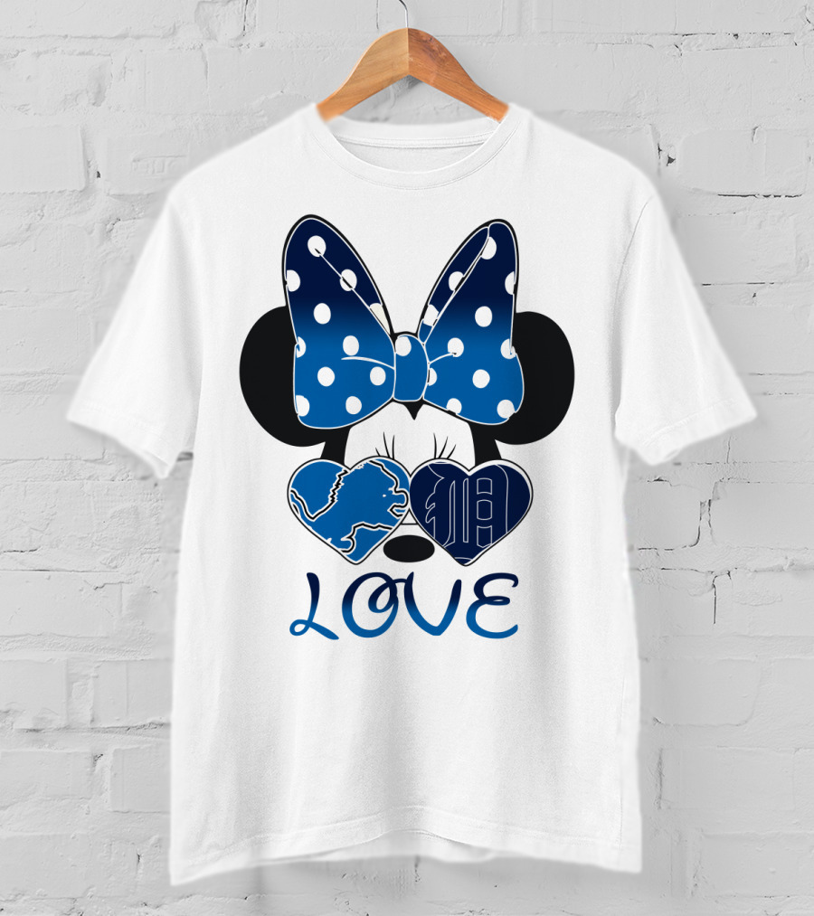Love Minnie Mouse Bow Heart Detroit Lions T-Shirt