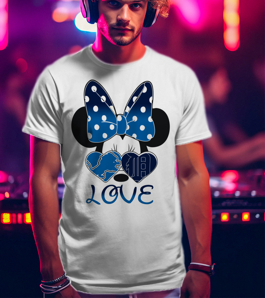 Love Minnie Mouse Bow Heart Detroit Lions T-Shirt
