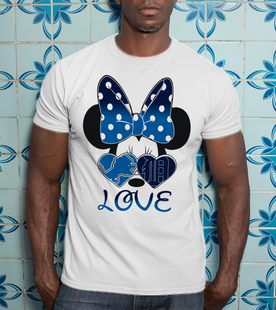 Love Minnie Mouse Bow Heart Detroit Lions T-Shirt