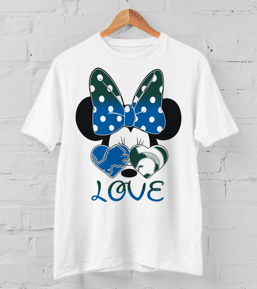 Love Disney Inspired Dots Bow Detroit Lions Michigan State Spartans T-Shirt