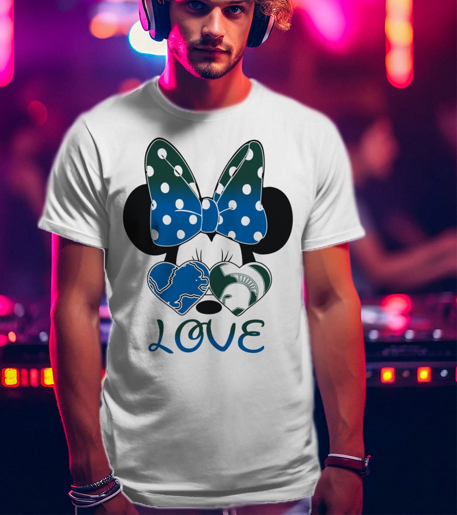 Love Disney Inspired Dots Bow Detroit Lions Michigan State Spartans T-Shirt
