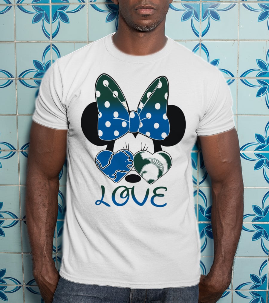 Love Disney Inspired Dots Bow Detroit Lions Michigan State Spartans T-Shirt