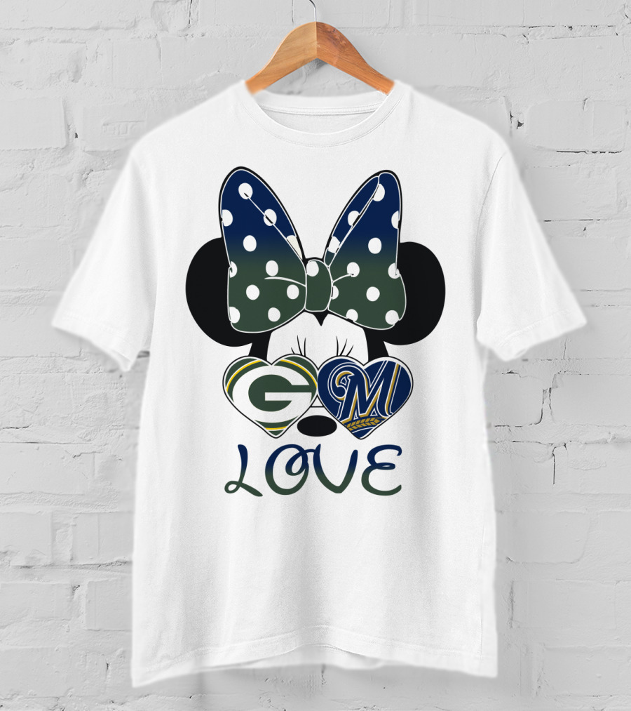 Green Bay Packers Milwaukee Brewers Minnie Mouse Love T-Shirt