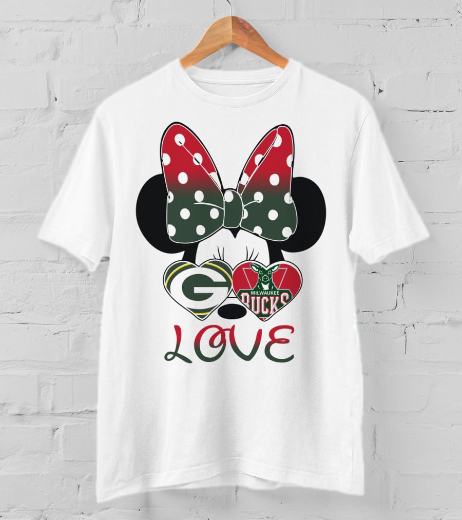Love Minnie Mouse Green Bay Packers Milwaukee Bucks T-Shirt