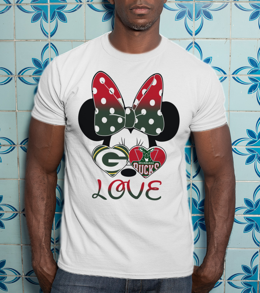 Love Minnie Mouse Green Bay Packers Milwaukee Bucks T-Shirt