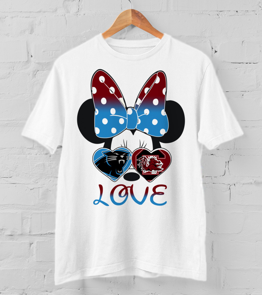 Love Carolina Panthers South Carolina Gamecocks Minnie Bow Hearts T-Shirt