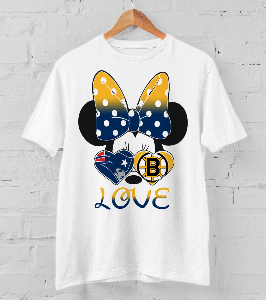 Mickey Mouse Patriots Bruins Love T-Shirt