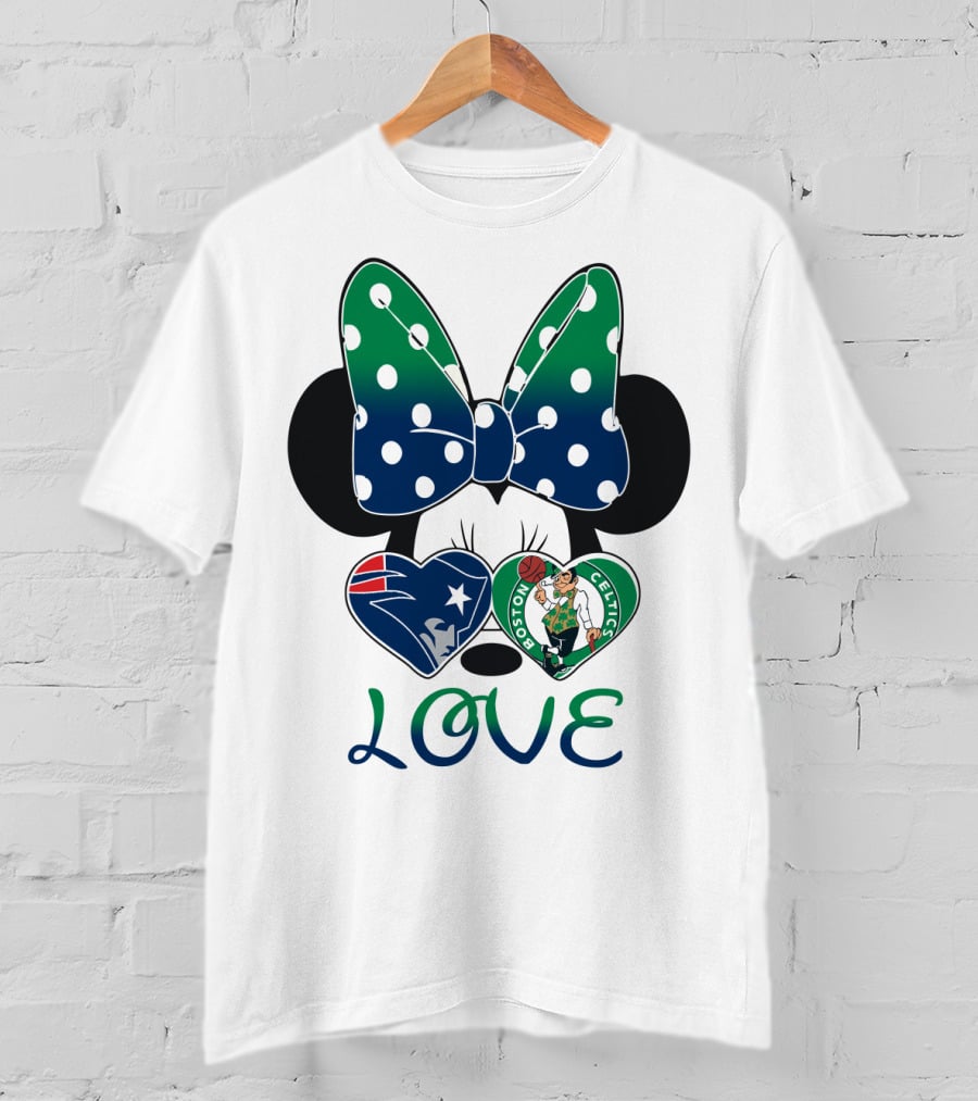 Love Minnie Bow Patriots Celtics T-Shirt