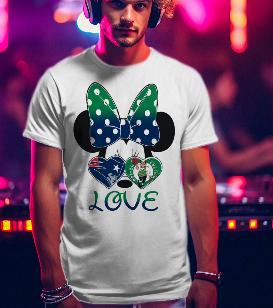 Love Minnie Bow Patriots Celtics T-Shirt