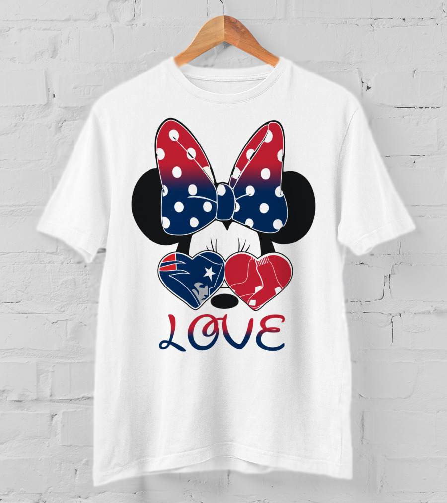Love Minnie Bow Hearts Patriots Red Sox T-Shirt