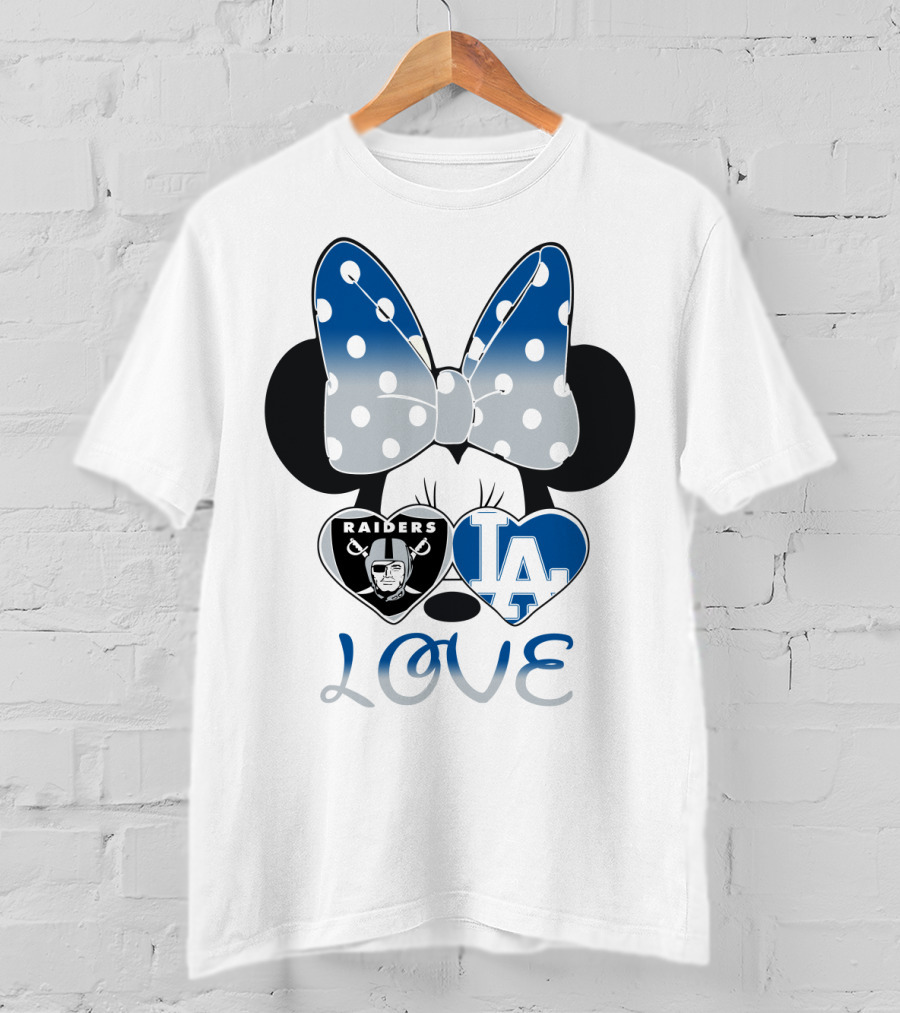 Minnie Mouse Love Raiders La Dodgers Bow Hearts T-Shirt