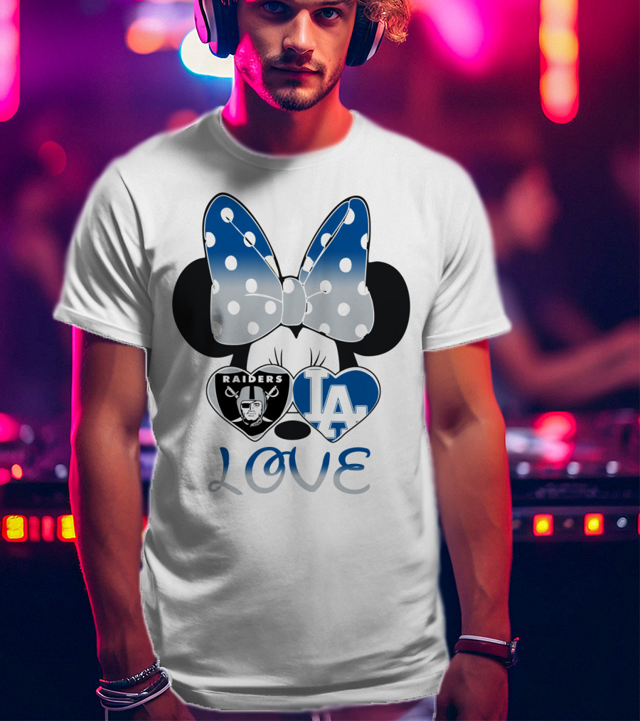 Minnie Mouse Love Raiders La Dodgers Bow Hearts T-Shirt