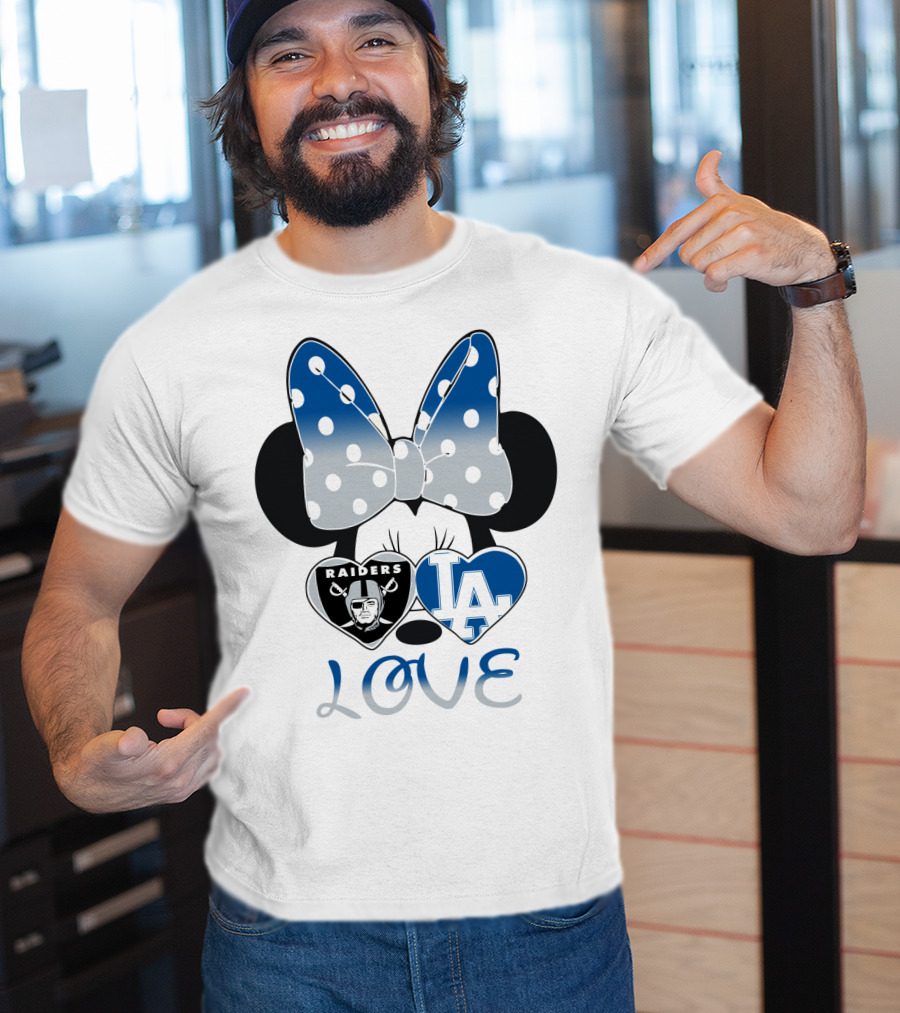 Minnie Mouse Love Raiders La Dodgers Bow Hearts T-Shirt