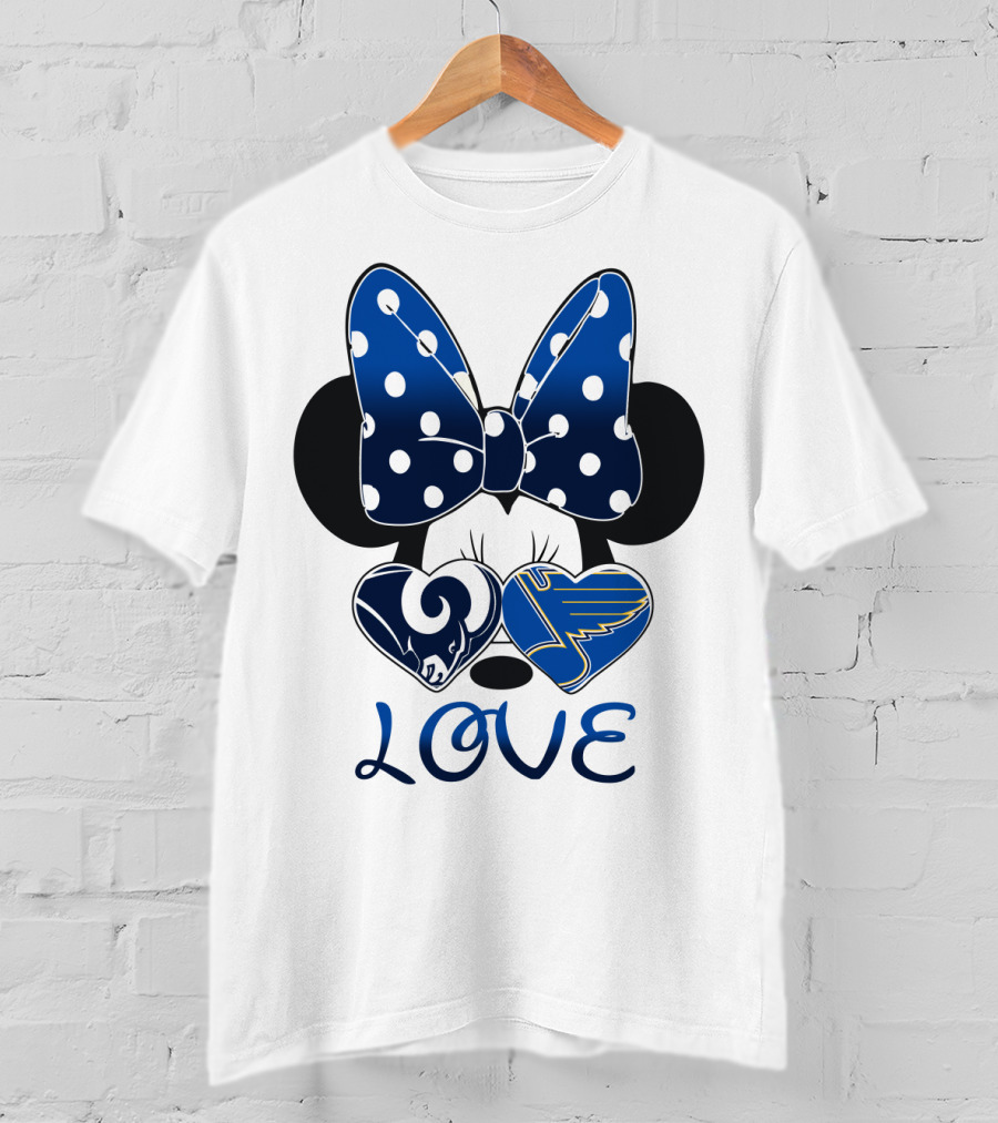 Love Minnie Mouse Rams Blues Hearts T-Shirt