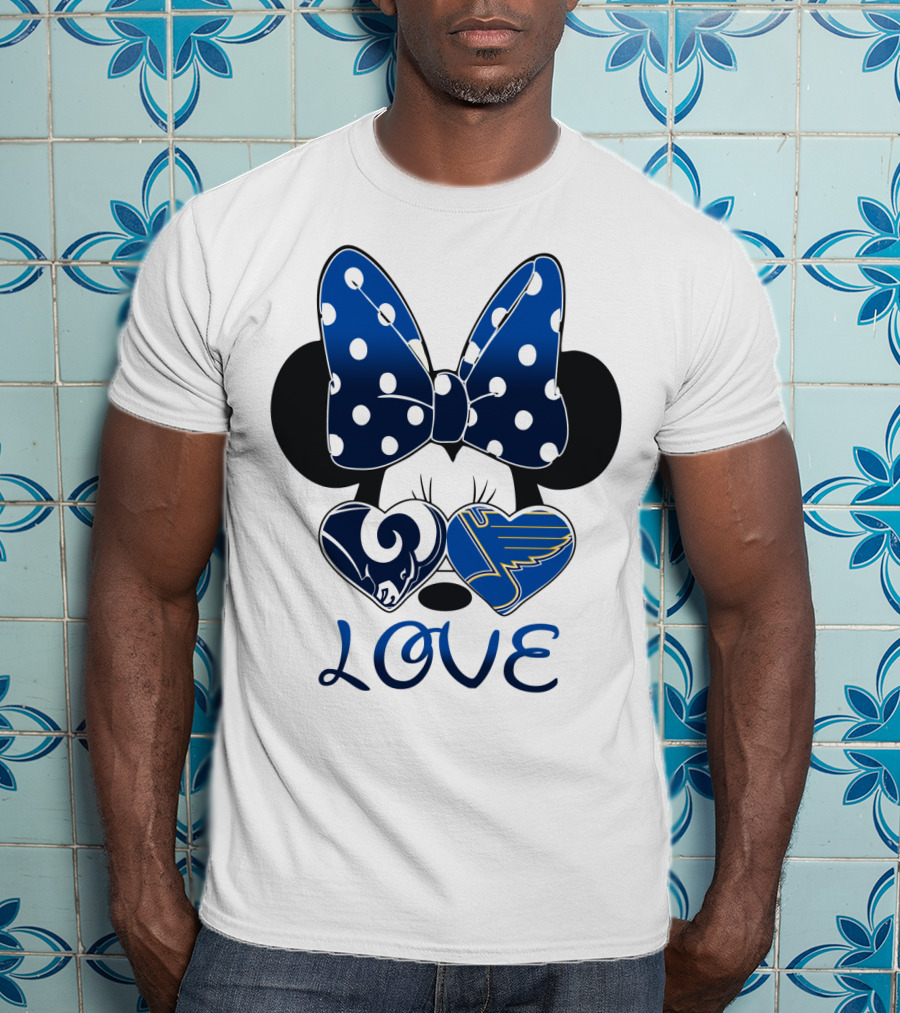 Love Minnie Mouse Rams Blues Hearts T-Shirt